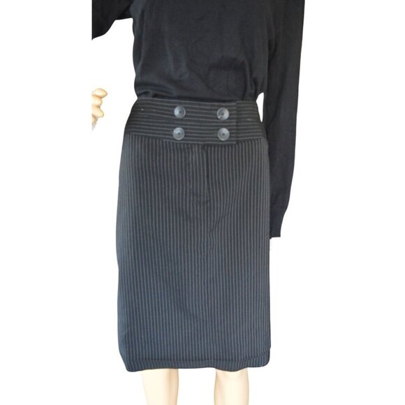 Vintage y2k Larry Levine Black Pinstripe Pencil Skirt Womens 8 Wednesday Addams - Picture 1 of 9